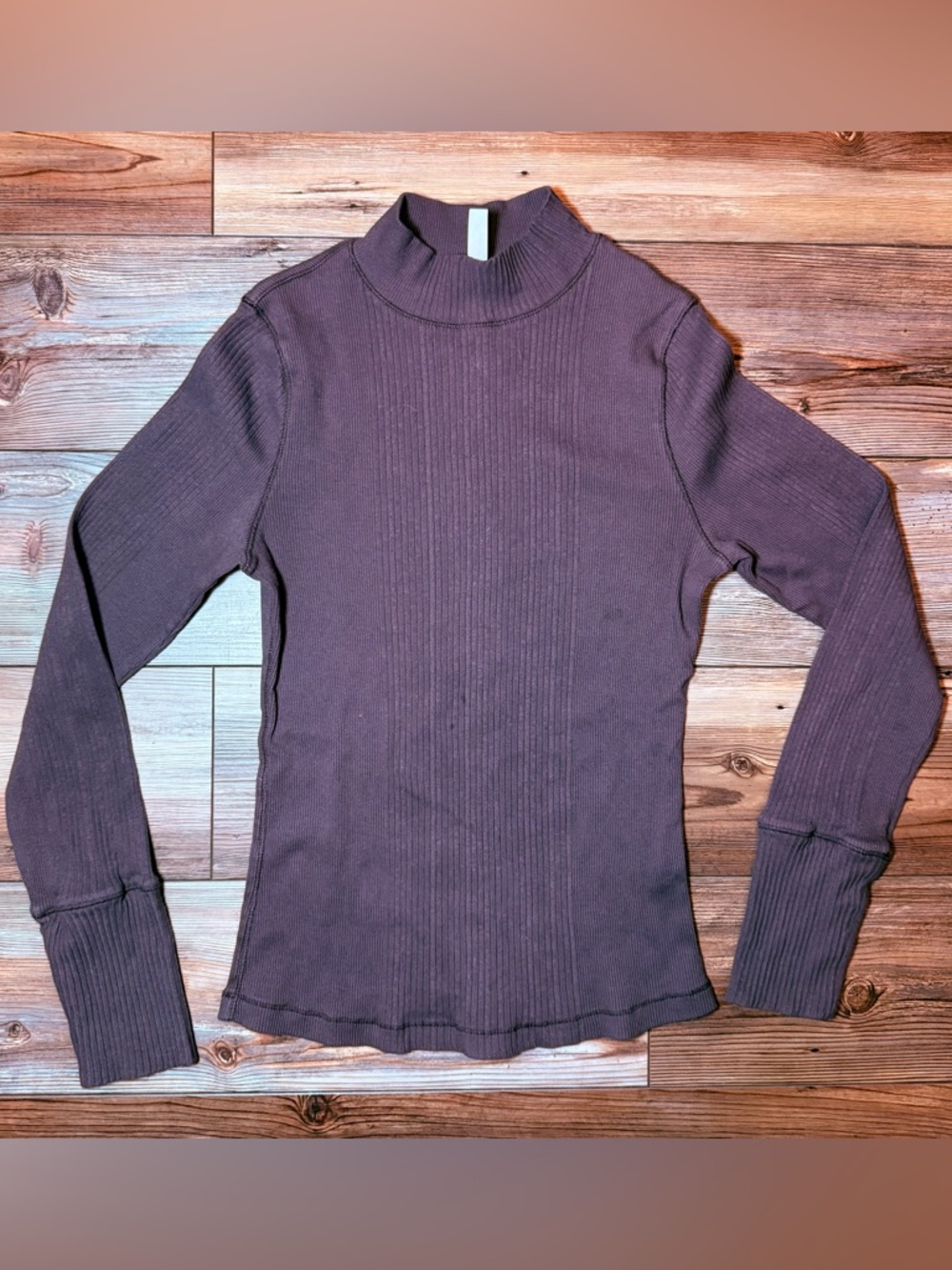 Free People Purple Fitted Ribbed Turtleneck Top Women’s Medium Long Sleeve
